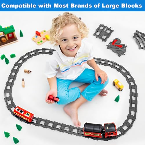 Bausteine Zug Schienen Set, 34 Stück Spielzeug Eisenbahnschienen, Bestehend aus Cross Track/Gerade/Kurven Schienen, Railway Rails Kinderspielzeug, Kompatibel mit dem Marktführer ab 2 Jahren