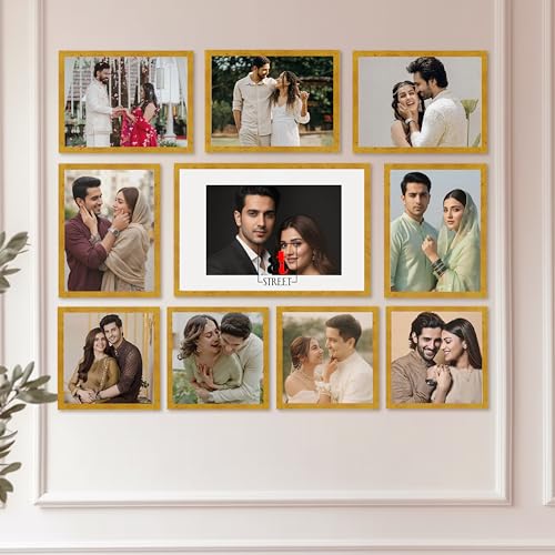 Image of Art Street Photo Frame Set of 10 Gold Wall Decor Collage Display Hanging Family Picture Frames Gallery Collection Decor Items Wall Mount Frames Birthday Anniversary, 8x8, 8x12 and 12x16 In