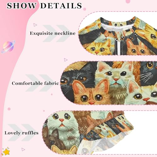 ALAZA Multicolor Cat Kitten Girls One Piece Swimsuit Long Sleeve Rash Guard Swimsuits UV 50+ Swimwear Zipper4