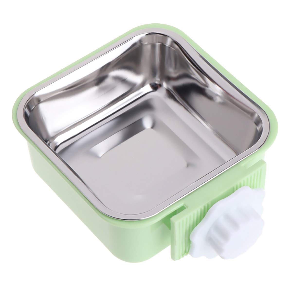 Ulalaza Square Green Cat Crate Bowl, Stainless Steel Removable Cage Hanging Bowls With Bolt Holder For Dog Puppy