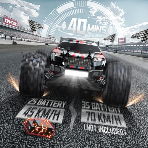 Evmore 1:16 Brushless Fast RC Car for Adults Kids, Extreme High Speed Remote Control Truck, 4WD RC CAR for All Terrain, RC Monster Truck Toys with LED Lights, RC Vehicle Car Gift, 2 Batteries - Image 3