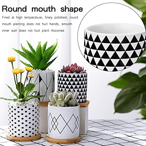 TsunNee 4PCS Ceramic Flower Pots 7.6cm, Geometric, Ceramic Flowerpot, Bonsai Pot Decorative Pot for Home Garden Office Decoration Window Sill Gift