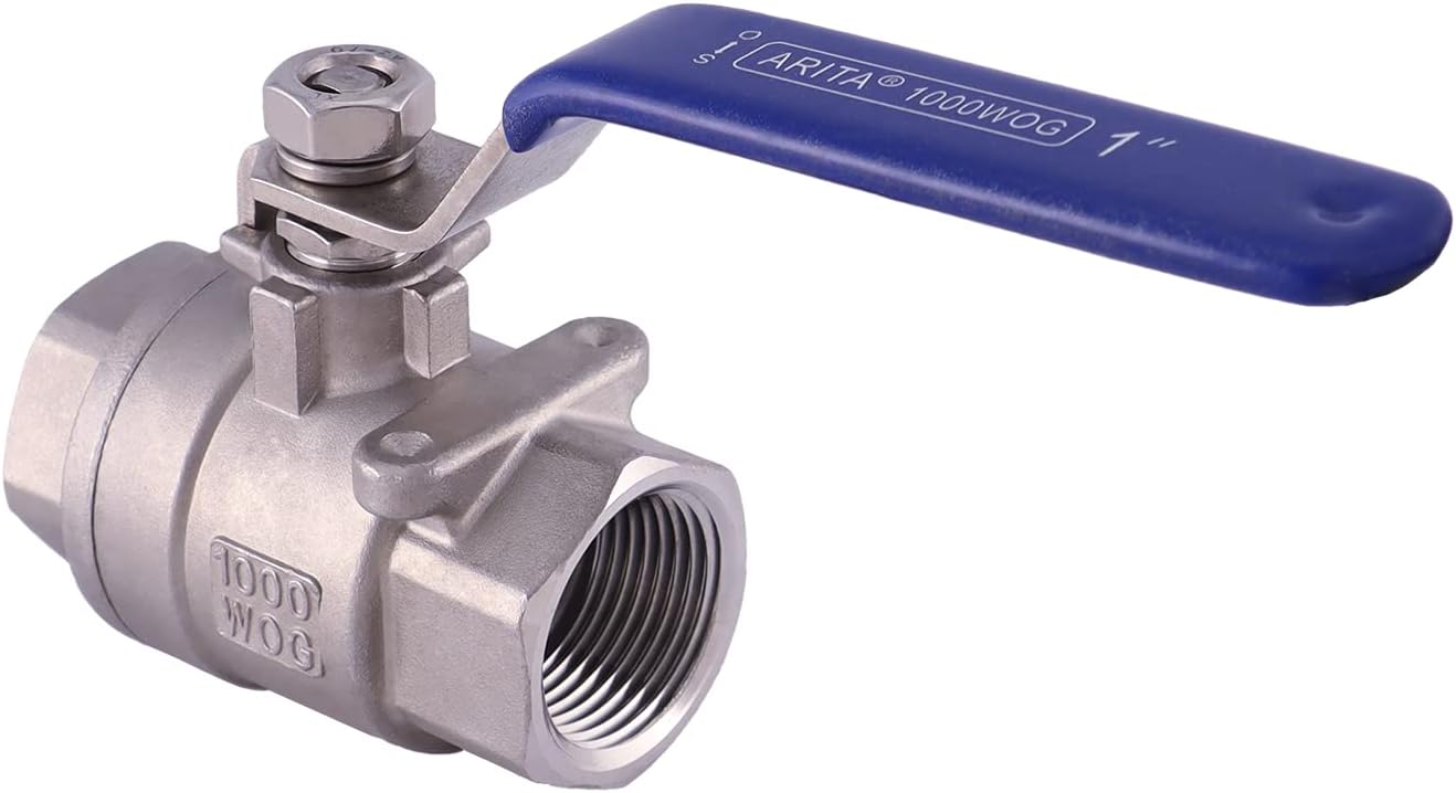 ARITA 2PC Ball Valve, Stainless Steel 304 Full Port 1000PSI for Water, Oil & Gas, Female NPT (1")