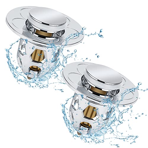 2 Pezzi Tappo Lavandino Bagno, Lavabo Bagno Universale, Tappi per Lavandino Bagno, Tappo di Scarico in Metallo con 4 Anelli di Tenuta in Silicone per Ø 34-40mm Lavandini e Scarichi