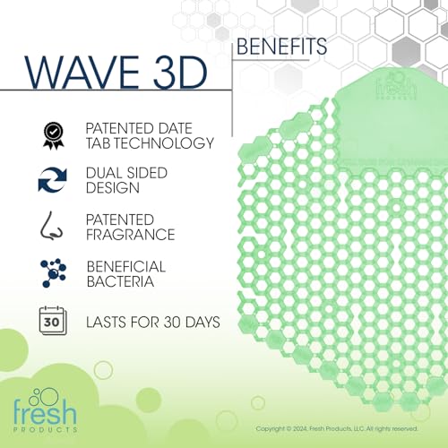 Fresh Products Wave 3D, Virtually eliminates Urine Splash, 30-Day Use, Easy Installation, Beneficial Bacteria, Consistent Fragrance — Cucumber Melon, Green, Made in USA, 10pk Urinal Screens