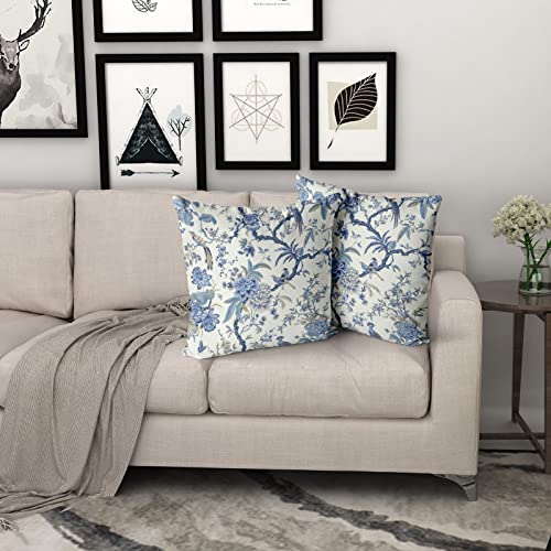 Chinoiserie Pillow Covers 20X20 Inch Blue And White Outdoor Pillows Blue Birds Flowers Throw Pillow Covers Cotton Square Cushion Cover Decor For Bedroom Couch Bed Living Room Sofa Chair Set Of 2 #TOP6