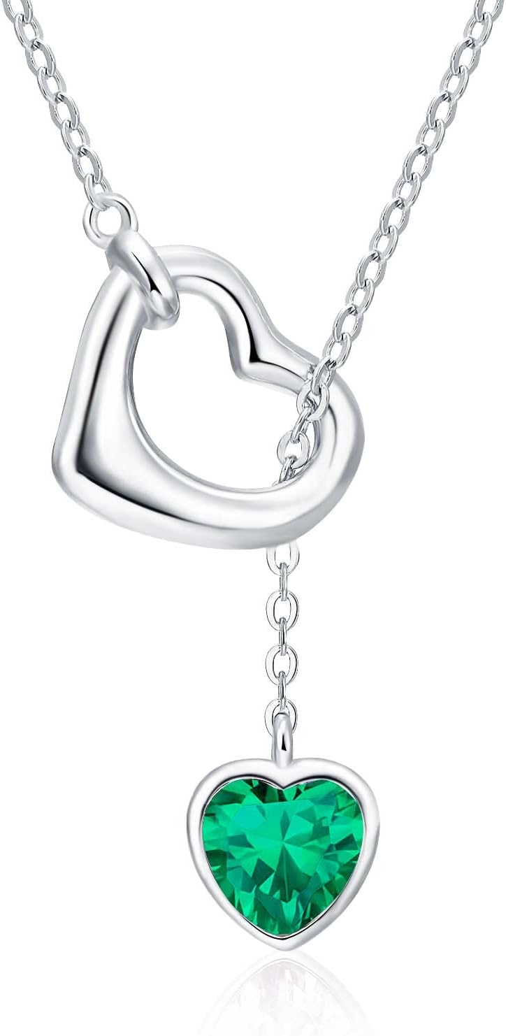 Qings Love Heart Collana con Ciondolo - Collane con Ali d'amore in Argento Sterling Solitaire Crystal Cubic Zirconia Gioielli di Moda per Donne Mamma Moglie Fidanzata (Blu Settembre