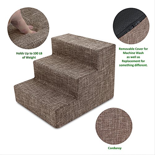 Usa Made Pet Steps/Stairs With Certipur-Us Certified Foam For Dogs & Cats By Best Pet Supplies - Brown Linen, 3-Step (H: 13.5") #TOP2
