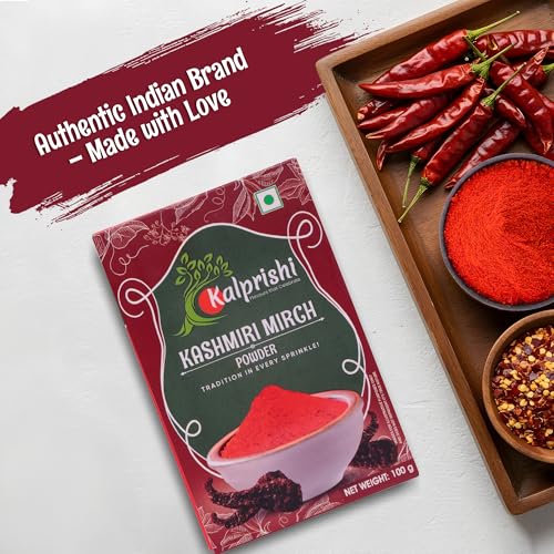 Image of Kalprishi Kashmiri Red Chilli Powder with Natural Oils, 500 gm (100g x 5) Kashmiri Lal Mirch Powder for Curry, Paratha, Sabji, Tadka, Pulav