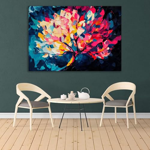 Tableau moderne abstrait arbre de vie grand format aquarelle bleu DunPei - 3