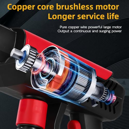 Image of (Double Battery) Cordless Portable Wireless Pressure Washer Gun 48V 12000mAh High Pressure Water Gun for Car Wash & Bikes Cleaning with Adjustable Nozzles & Charger and 5M Hose Pipe