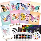 Cholemy 36 Pcs Paint and Sip Kit for Adults 8''x10'' Pre Drawn Canvas for Painting DIY Afro Acrylic Painting Kit Wood Easel Brushes Date Night Bulk for Mother's Day Party Gifts(Butterfly)
