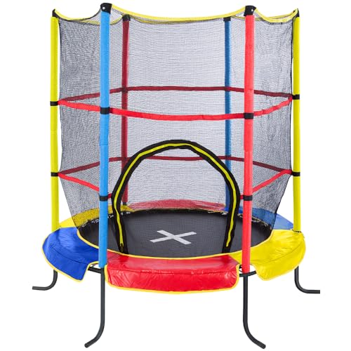 Ultrasport Mini Cama elástica Salto Feliz para niños pequeños de 3 a 5 años, con Red de Seguridad, Soporte Estable, Sistema Cuerdas elásticas, se Puede Usar en el Exterior o en el Interior, Ø 140 cm