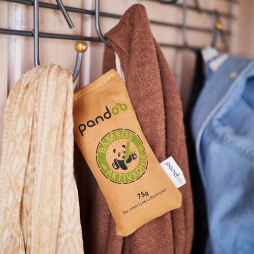 pandoo Lufterfrischer aus Bambus Natürlich mit Aktivkohle | Luftreiniger, Luftentfeuchter Raumerfrischer & Geruchsentferner für Schuhe, Auto, Schubladen, Wohnung und Koffer (4 Stück je 75 g)