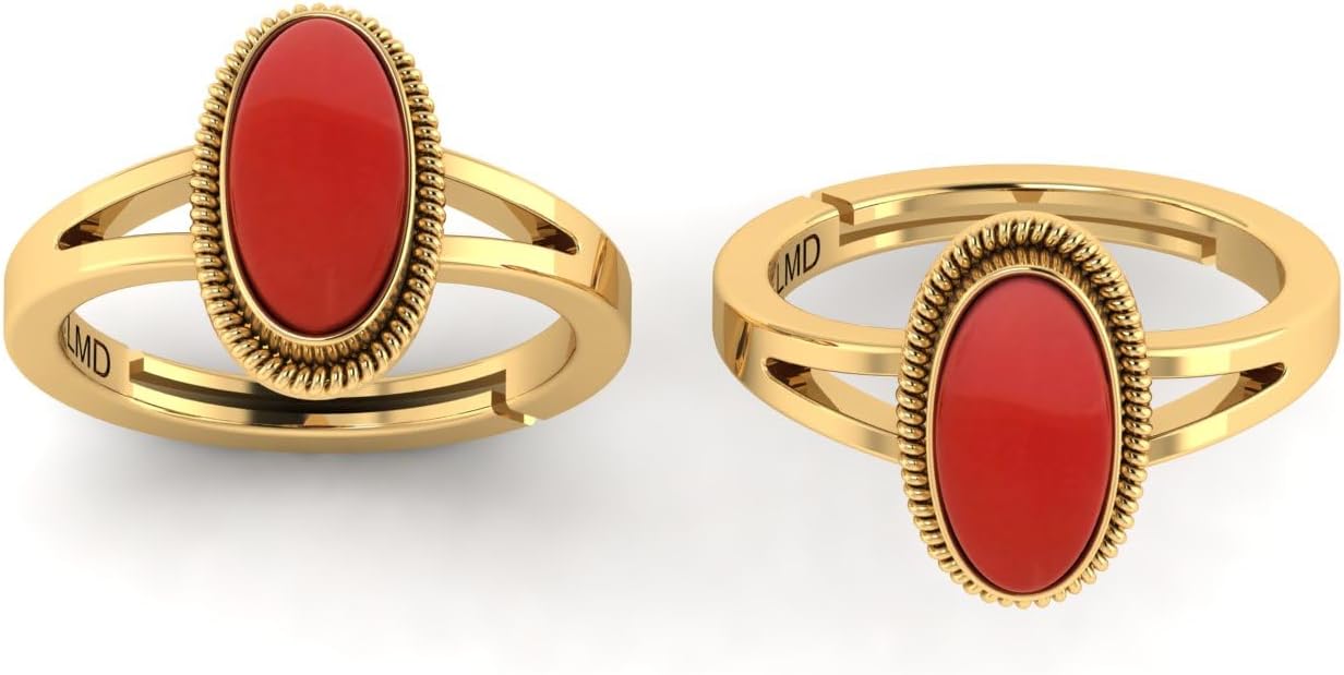5.25 Carat Natural Red Coral/Moonga Gemstone Adjustable Gold Plated Ring For Women And Men