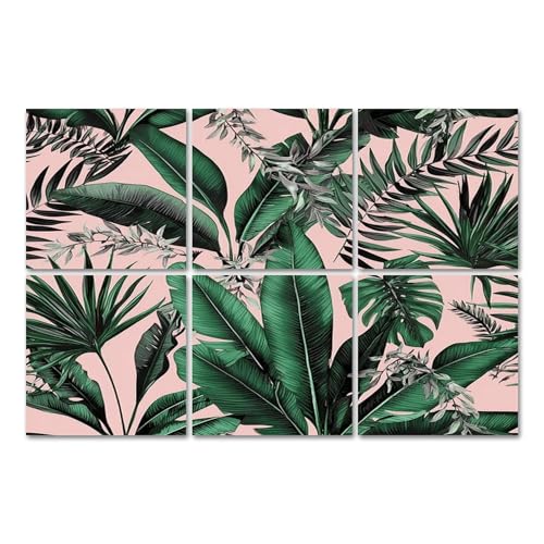 6 Paneles Acústicos Artísticos Verde Hojas Tropicales de Palma y Banano Paneles Decorativos Absorbentes de Sonido 72"x48" para Estudios de Grabación y Hogar miniatura 1