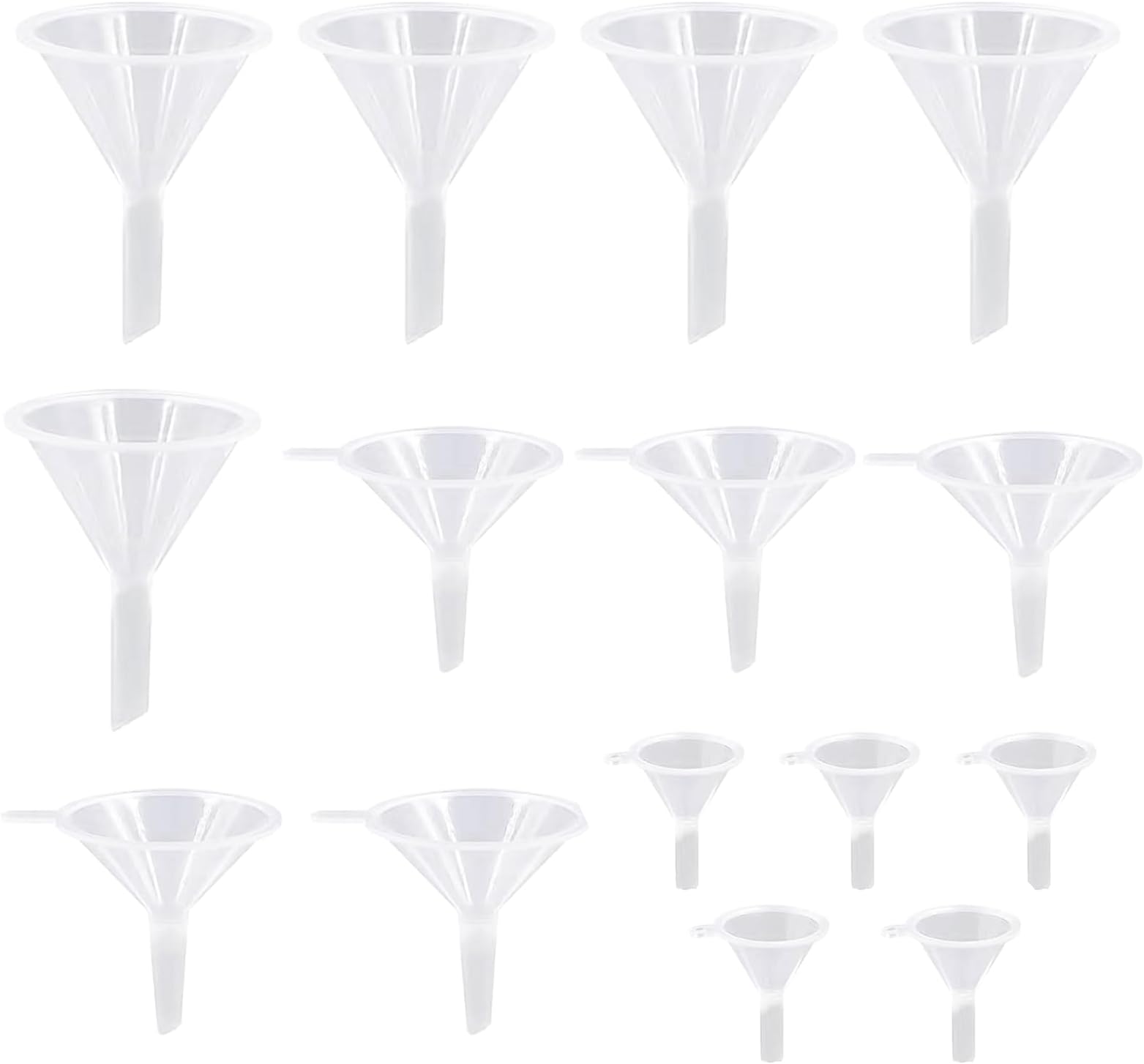 15 Pcs Funnels Set, Plastic Small Funnels, Mini Funnels, Travel Clear Funnels for Bottle Filing Essential Oil, Perfume, Lab Bottles, Science Laboratory Chemicals, Spices, Arts, Crafts, Sand