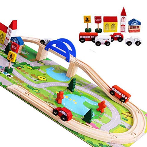 Mango Town Holz Eisenbahnen Holzeisenbahn Holzzug Set Stadtbahngleise Holzbahn Spielzeug FÜR Konstruktionsspielzeug Ab 3…