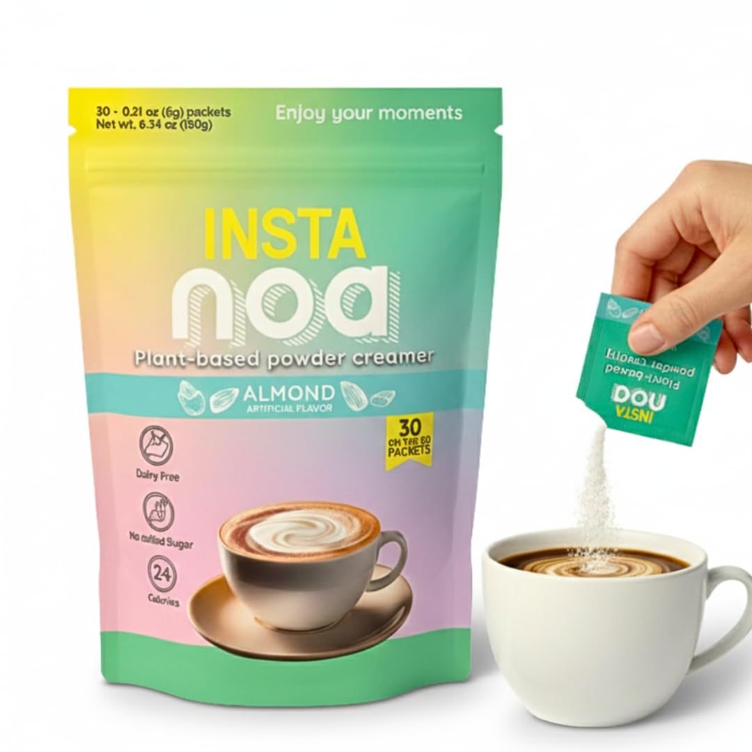 NOA Powder Coffee Creamer Plant-Based - Dairy-Free Coconut & Almond Flavor, No Sugar, Vegan, Keto-Friendly, Instant Non-Dairy Coffee Enhancer, 30 Sachets of 6g