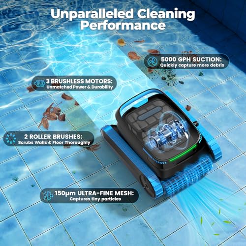 Image of PC20 Automatic Robotic Pool Cleaner, Cordless Pool Vacuum Robot for Inground & Above Ground Pools, Smart Navigation, Self-Parking, 5000GPH Suction, Cleans Floor, Wall & Waterline