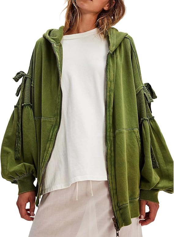 Oversized Zip Up Hoodie Women Teen Girl Y2k Vintage Sweatshirt Hooded Winter Fall Long Sleeve Sweater Jacket Top