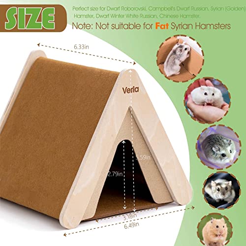 Hamster Hideout Clearance, 2-in-1 Hamster Accessories Climbing Toy Wooden House Habitat Cage Decor Warm Bed for Dwarf Syrian Hamsters Gerbils Mice, Cute Tent Shape Stable Hut