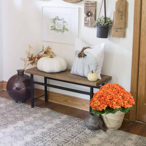 Image of 2 Bunches Fall Hydrangea Artificial Flowers for Outdoor, 17.71 inch Orange Silk | Outdoor Silk Flowers UV Resistant Realistic, Hydrangea Floral for Porch Indoor Table Centerpieces Wedding Party Decorations