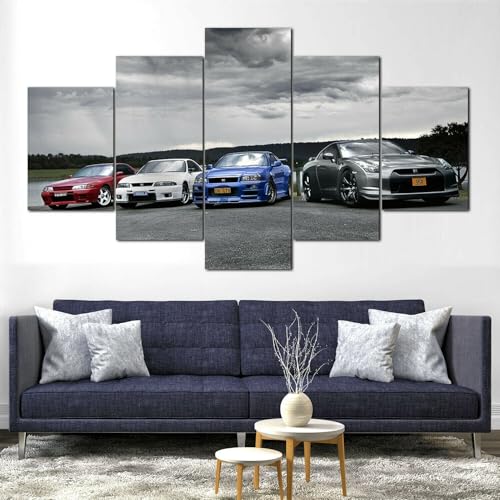 Poster mural voiture pour habiller un grand mur vide salon tableau 5 parties