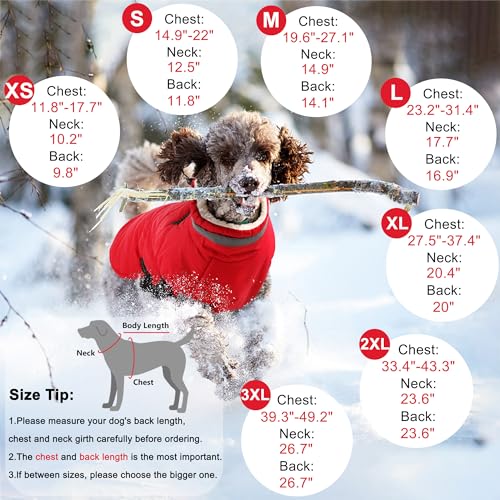 Image of Dogcheer Dog Winter Coat with Harness, Waterproof Dog Warm Jacket - Red,XS | Christmas Adjustable Dog Cold Weather Coats with Zipper, Reflective Puppy Snow Fleece Jackets for Small Medium Large Dogs