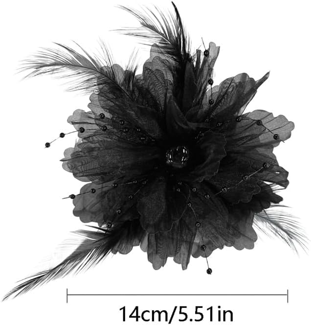 Organza Flower Feather Imitation Pearl Fabric Big Brooches Lapel Pins for Women Elegant Floral Brooch Pin for Dresses Suit Wedding Banquet Clothes Accessories Fashion Jewelry 140mm - Image 2