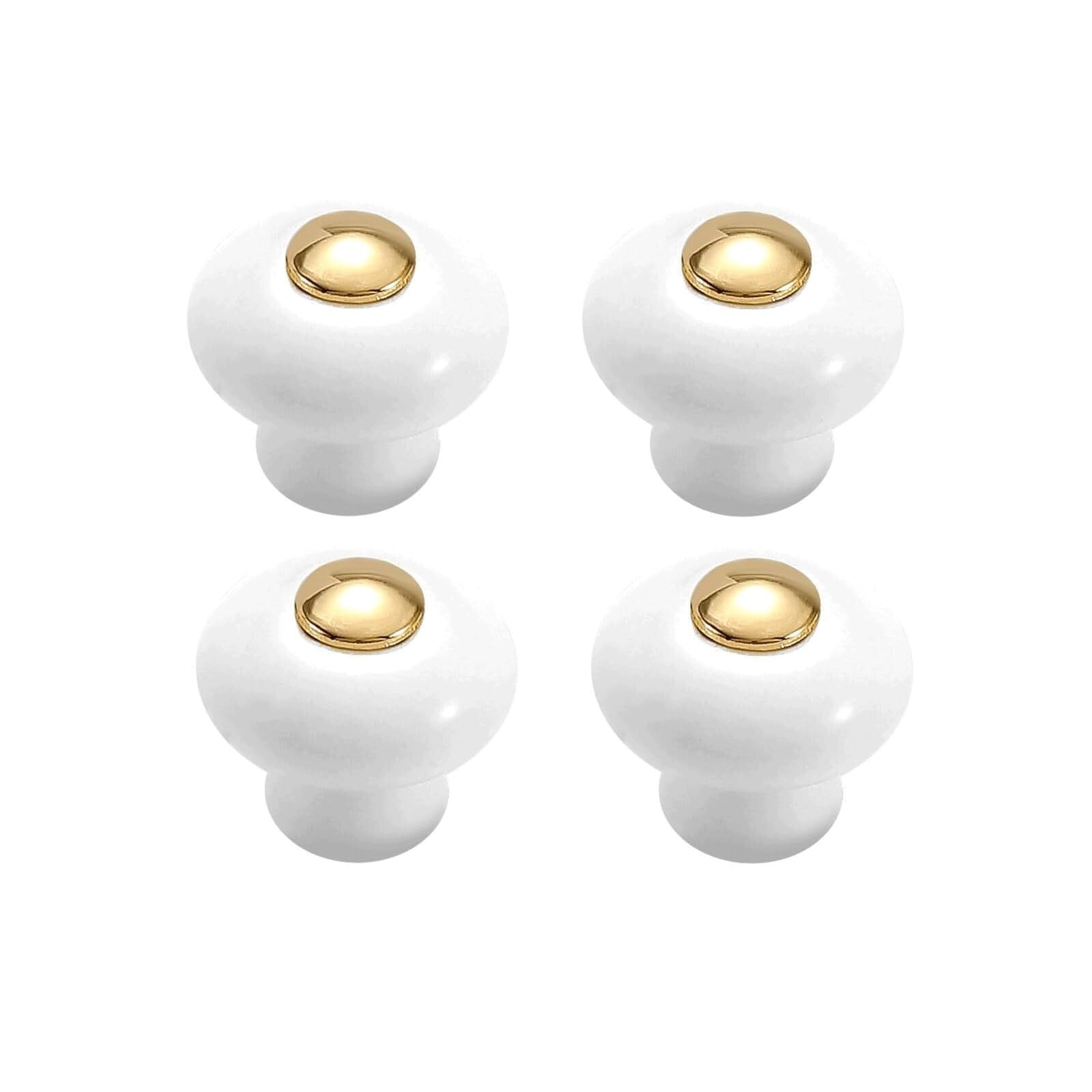 LCANALLYMS Kitchen Cabinet Handles, 4Pcs Zinc Alloy Ceramic Cabinet Pulls for Wardrobe Cupboard Drawers, Gold & White Dresser Pull Handle Furniture Hardware(Knob)