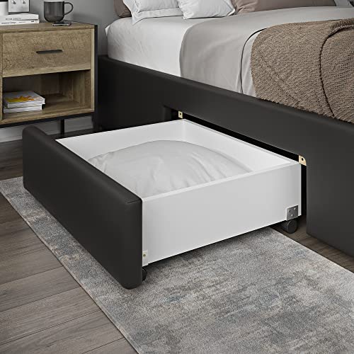 Ztozz Isola Platform Bed With 4 Storage Drawers - Queen Size Faux Leather Upholstered Bed Frame With Roll Out Drawers - Black Color #TOP4