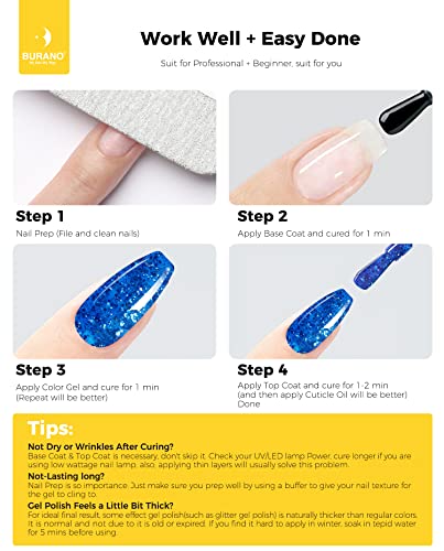 Burano Glitter Gel Nail Polish, Led Uv Nail Gel Shimmer Holographic Effect Soak Off Gel Curing Required, No Chip Gel Polish Sparkle Chunky Gel Home Diy Nail Salon Nail Art Design (Blue) Lp7 #TOP5