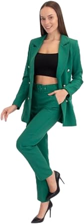 Kad n Tak m Elbise Ye il Polyester Kar ml  Uzun Kol Regular Kal p