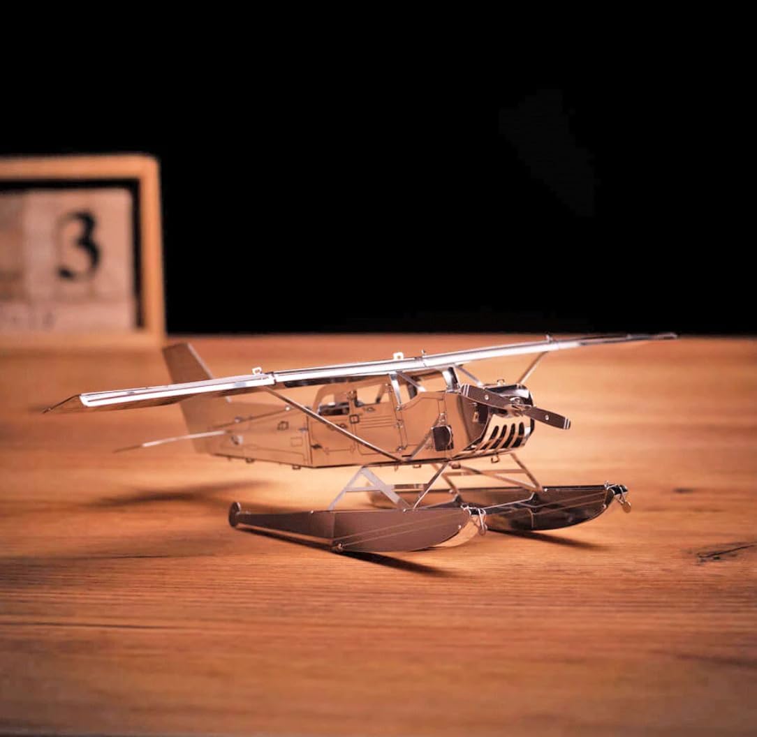 Breeze Drifter, Hydroplane Model, 3D Metal Mechanical Airplane Model Building Kit, Unique Wind-Up Moving Mechanism, Stainless Steel DIY Construction with Toolbox - 81 Pieces.