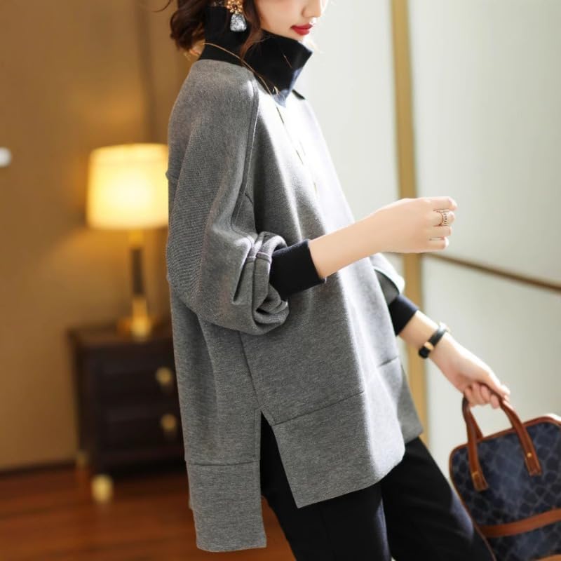 トレーナー レディース トップス スウェットシャツ 長め丈 スウェット ゆったり シンプル おしゃれ 柔らかい 長袖 ハイネック 普