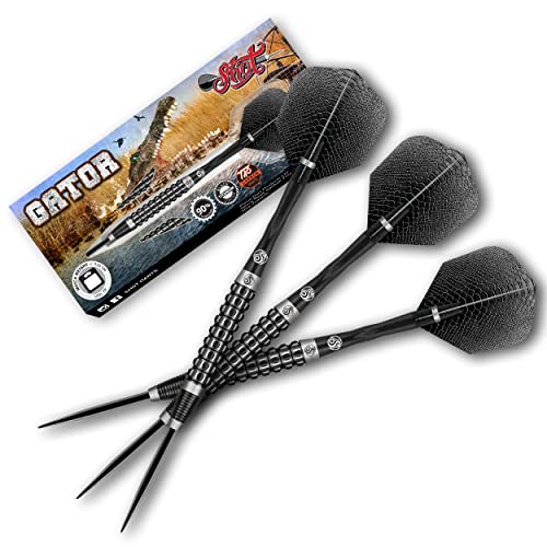 Shot Darts Steel Tip, Americana Gator (23g / 24g / 25g / 26g), 90% Tungsten Barrel, Center Balanced, Handcrafted Professional Dart Set and Flights Made in New Zealand, Metal Tip for Bristle Dartboard