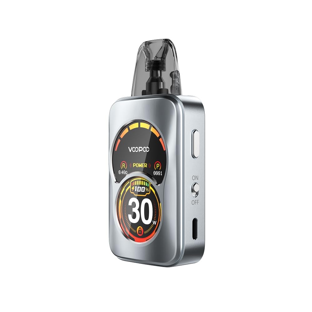 Argus A 30W Pod Kit Vape Built in 1100mAh Battery with Argus Top-filled Cartridge 0.7ohm & 0.4ohm 2ml Tank Capacity Vaporizer Electronic Cigarette (No Nicotine, No E Liquid) (Storm Silver)