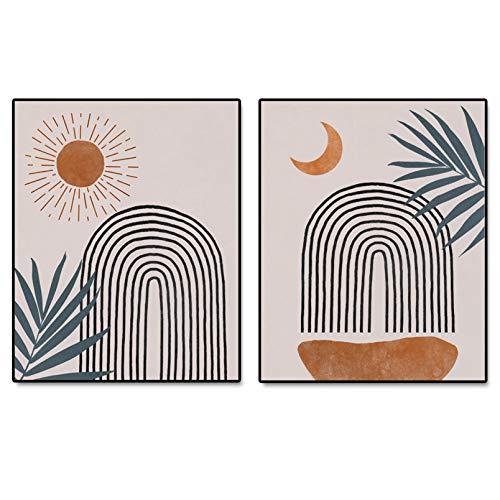 Abstract Rainbow Wall Decor, Sun and Moon, Boho Decor, Minimalist Print, Boho Wall Art, Bedroom Decor, Terracotta Art, Set of 2 Prints - 8x10 inch - No Frame