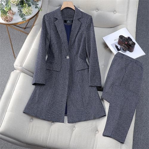 Women Work Business Wear Pant Suit Plaid Long Blazer 2 Pieces Set Female Office Ladies Jacket and Trouser4