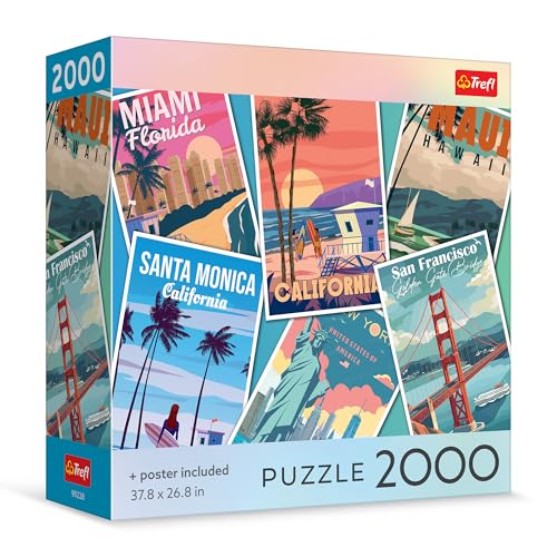 Trefl Journey Through the USA - Rompecabezas de 2000 piezas 37.8"x26.9" | Caja cuadrada, entretenimiento creativo, clásico rompecabezas, 14+ miniatura 1