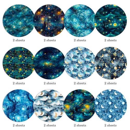 Galaxy Pattern Scrapbook Paper 12x12,30x30cm Starry Sky Specialty Paper Scrapbooking Cardstock Paper Pack,Junk Journal Craft Paper,Designer Paper Pads,Decoupage Card Making Supplies