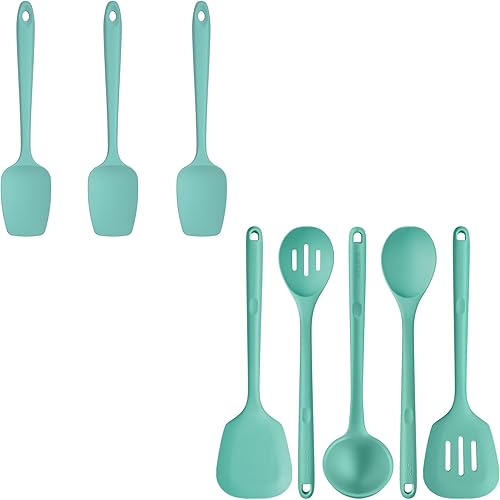 U-Taste Juego de 3 espátulas de cuchara de silicona resistentes al calor de 600F sin BPA (Aqua Sky), y 600  a prueba de calor sin BPA sólidos o