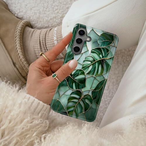 Coque Samsung S25 FE 5G vitrail vert monstera double protection antichoc