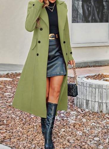 chouyatou Women's Winter Double Breasted Wool Coat Business Casual Long Sleeve Midi Long Winter Pea Coat2