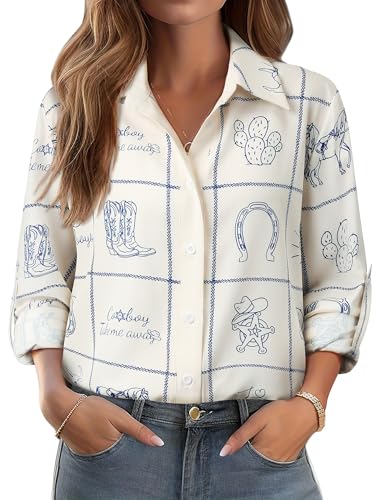 MYMORE Women's Western Cowgirl Cowboy Rodeo Shirts Top 90s Country Outfit