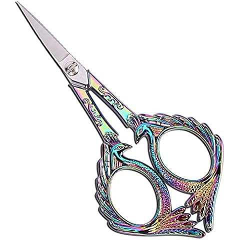 YOUGUOM Embroidery Scissors - Small Vintage Sharp Detail Shears for DIY Craft, Sewing, Artwork, Needlework Yarn, Fabric Cutting, Thread Snips, 5in Rainbow Peacock Style Cover