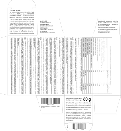 Gute Laune Naturalma - Consorzio Colibrì 60 Tabletten á 1000 mg - GABA, Johanneskraut, Passionsblume, Melisse, Rosenwurz, Eisenkraut, Safran, Lavendel, Magnesium, Vitamin B6 - Nahrungsergänzungsmittel