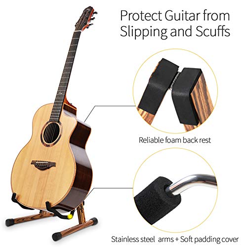 SNIGJAT Acoustic Wooden Guitar Stand with Tiger Grain, Floor Electric Guitar Stand with Foam, A-Frame Folding Guitar Stand for Bass, Cello, Mandolin, Banjo, Gifts for Guitar Players - Image 4