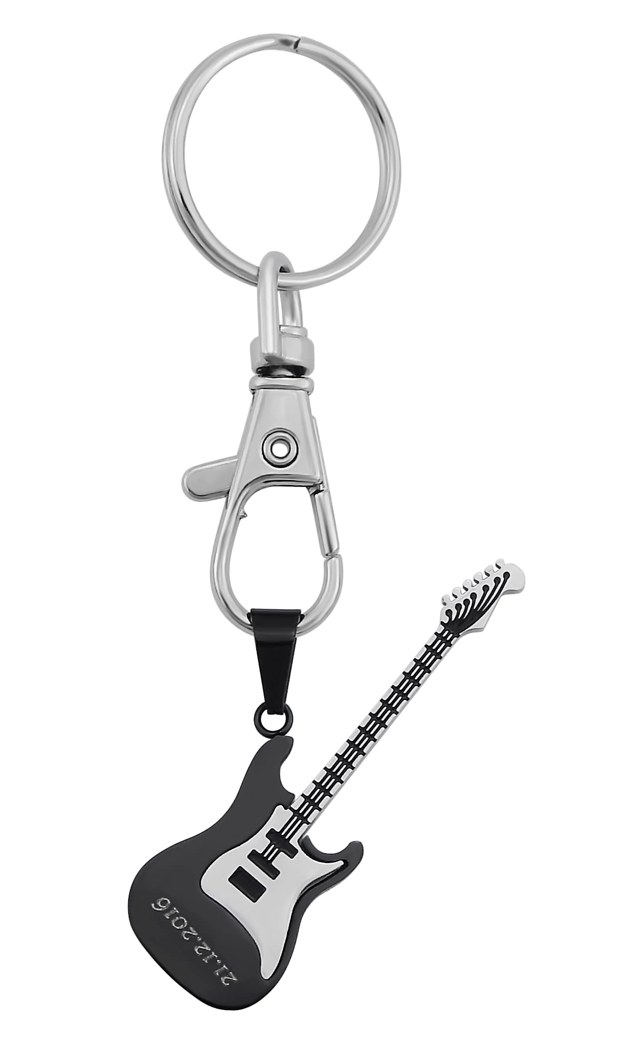 Schlüsselanhänger personalisiert E-Gitarre für Musiker | Schlüsselanhänger mit Gravur Edelstahl schwarz | Personalisierte Geschenke für Mama Papa | Schlüssel Anhänger Text Name Datum